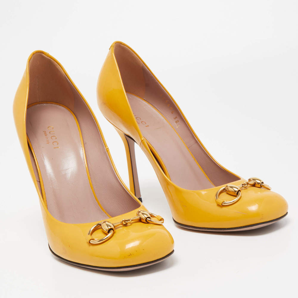 Gucci Yellow Patent Leather Horsebit Pumps - Picture 5 of 9